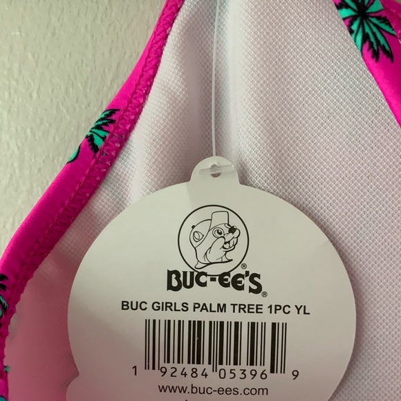 Buc-ees Girls One Piece Swimsuit Hot Pink Palm Tree Size Youth Large Tropical - Picture 6 of 7